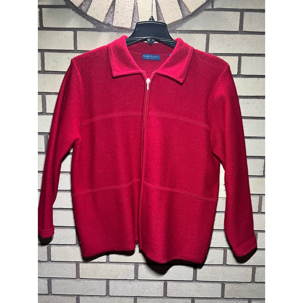 Karen Scott II Womens Red 100% Wool Zip Up Sweater Jacket Size 1X Australia